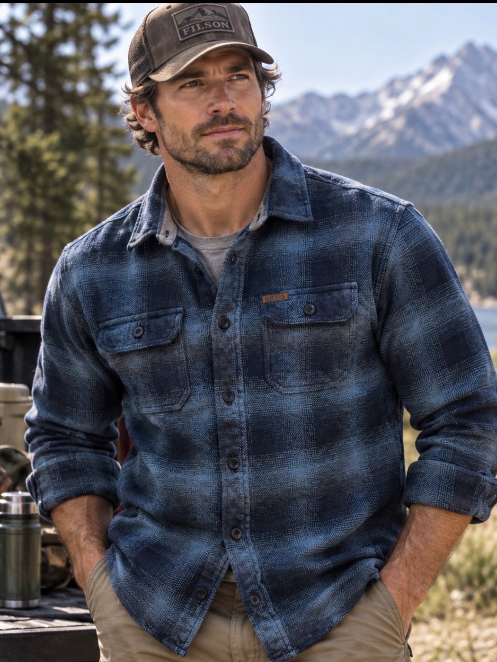 Orvis Flannel Shirt Mens Large L Blue Gray Shadow Plaid Heavy Cotton Button Down